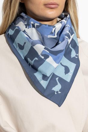 Moschino Cotton Scarf With Print, Unisex, Blue