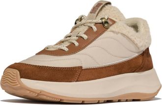 FitFlop Womens F Mode Flow Shearling Sneaker In Deep Tan/camel Mix