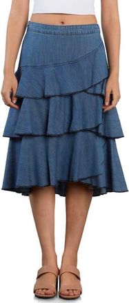 Wash Lab Denim Petal Tiered Denim Midi Skirt in Resort Denim at Nordstrom, Size X-Small