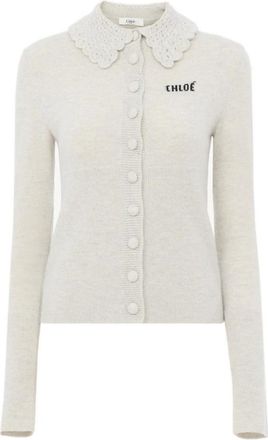 Chlo&eacute; Aansluitend Logo Vest van Wol - Dames - Vesten - Grijs - M - Wol - Truien & Vesten