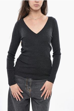 Parosh Ribbed Wool V-Neck Sweater size L