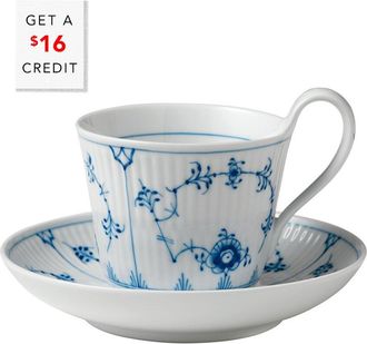 ROYAL COPENHAGEN Blue Fluted Plain High Handle Cup & Saucer