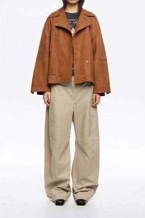 Bimba & Lola Leather Double-Breasted Fringed Leather Jacket in Tobacco at Nordstrom, Size X-Small