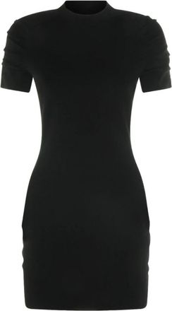 Alexander Wang Ruched Logo Short Sleeve Mini Jurk - Dames - Korte kleedjes - Zwart - XS - Polyester - Kleedjes