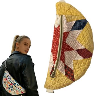Generic Vintage-Inspired Patchwork Quilted Sling Bag, Handmade Quilted Crossbody Shoulder Bag Bohemian Fabric Shoulder Satchel ( D)