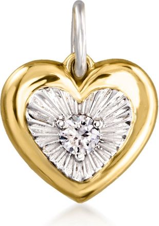 RS Pure by Ross-Simons Sterling Silver and 14kt Yellow Gold Heart Charm With Single Lab-Grown Diamond