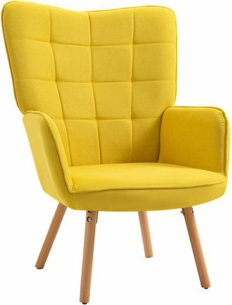 HOMCOM Homcom - Butaca De Sal&oacute;n Moderna Silla De Ocio Con Respaldo Alto Reposabrazos Tela De Lino Y Patas De Madera De Haya Para Cocina 71x76x101 Cm