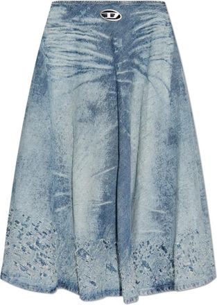 Diesel Rok De-Annet-Fsh - Dames - Midirokken - Blauw - W28 - Katoen - Rokken