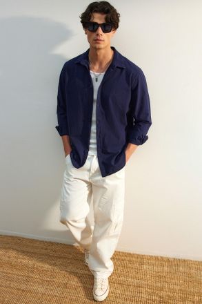 Trendyol MAN Unisex Donkerblauw Effen Lang Regular fit Overhemden