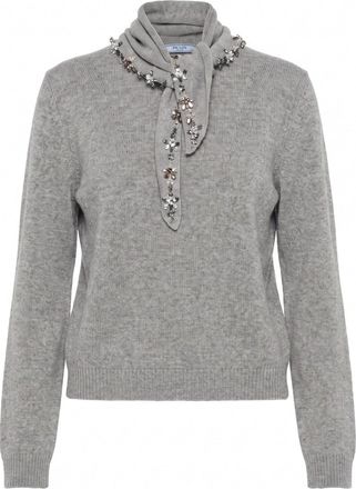 Prada Sweater With Jeweled Scarf Detail