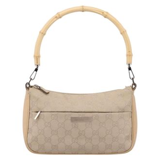 Gucci Bamboo Top Handle Gg Canvas Beige Canvas Handbag (Pre-Owned)