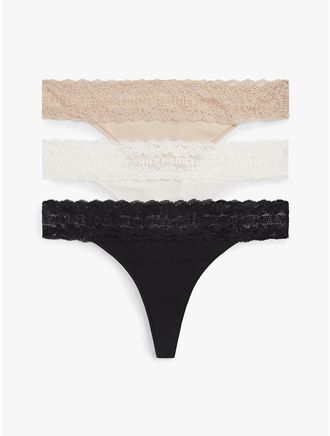 Tommy Hilfiger Womens Lace-Trim Thong 3-Pack - Dark Beige - XL
