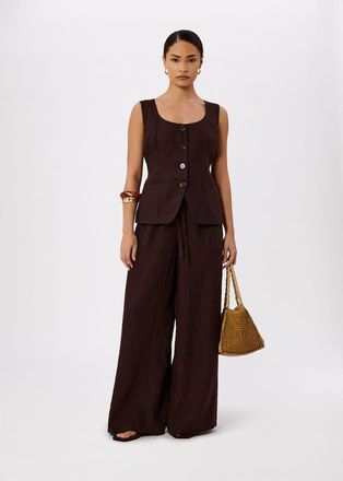 Whistles Wide Leg Linen Trouser in Brown at Nordstrom, Size 12