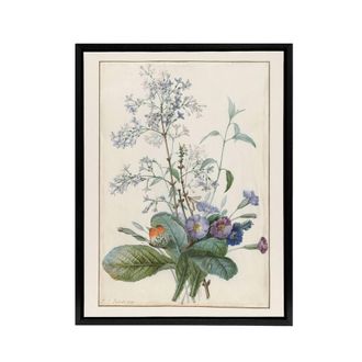 Artery8 Bouquet of Flowers with Insects Redoute Vintage Framed Canvas Wall Art in White | Size: W24 x H32
