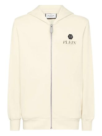 Philipp Plein Felpa Basic Plein Old Dye con zip e cappuccio - Bianco
