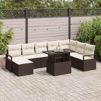 vidaXL Conjunto De Sof&aacute; De Jard&iacute;n 9 Pcs Marr&oacute;n Polirat&aacute;n Vidaxl