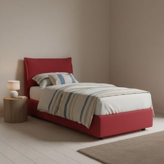 Talamo Italia Cama Individual Dgjyl, Cama Contenedor Con Revestimiento De Tela, 100% Made In Italy, Apertura Lateral, Adecuado Para Colch&oacute;n 80x190 Cm, Rojo - Dmora