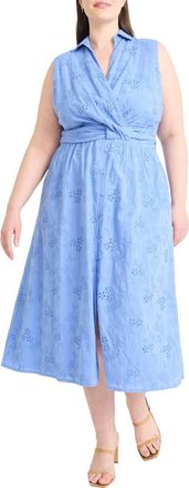 Maggy London Eyelet Front Wrap Sleeveless Maxi Dress in Blue Bonnet at Nordstrom, Size 14W