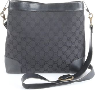 Gucci Black Canvas Leather Handbag Shoulder Bag Tote Bag (Pre-Owned)