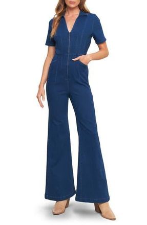Flying Tomato Wide Leg Denim Jumpsuit in Medium Indigo at Nordstrom Rack, Size Large