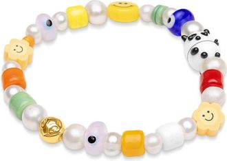 Nialaya Mens Panda Pearl Bracelet - men - Yellow Gold Plated Stainless Steel/Freshwater Pearl/Baroque Pearl - M - White