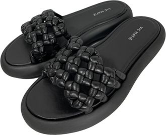 Vic Mati&eacute; 6800 Suave Plateau Pantolette - Dames - Sandalen - Zwart - 38 EU - Leer - Schoenen