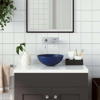 vidaXL vidaXL Lavandino da Bagno in Ceramica Blu Scuro Rotondo