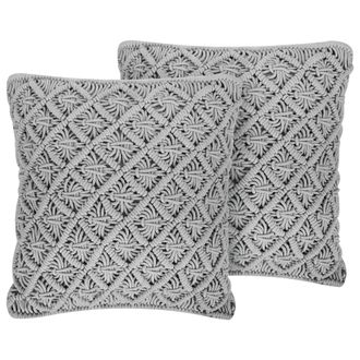 Beliani Conjunto De Cojines Decorativos Gris Algod&oacute;n Macram&eacute; 45 X 40 Cm Decoraci&oacute;n Estilo Boho Kizkalesi