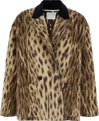 Forte_Forte Jassen, Dames, Beige, M, Wol, Royal Leopard Coat