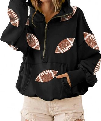 Bibi Football Sequin Half Zip Up Hoodie In Black