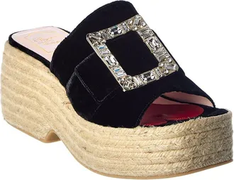 Roger Vivier Strass Buckle Velvet Espadrille Sandal