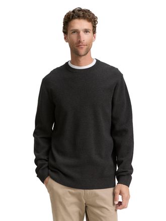 Tom Tailor Strickpullover TOM TAILOR, Herren, Gr. 3XL, schwarz (schwarz grau melange), Strick, Obermaterial: 100% Baumwolle, meliert, regular fit taillenbedeckt,