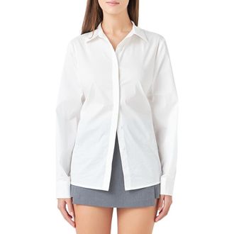 endless rose Elastic Back Detail Cotton Blend Button-Up Shirt in White at Nordstrom Rack, Size X-Small