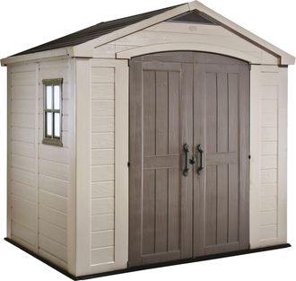 Keter Factor 8x6 - Caseta De Jard&iacute;n 256,50x243x182 Cm 2 Puertas Para Almacenamiento De Herramientas Acabado Efecto Madera En Resina Beige