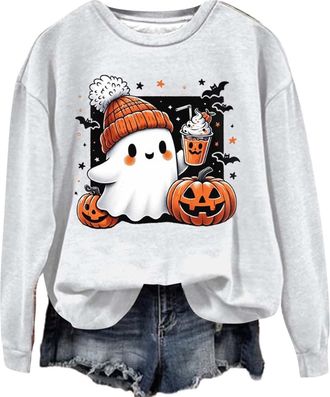 Generic Your Orders My Account Black of Friday Halloween Sweatshirt For Women Cute Ghost Pumpkin Print Long Sleeve Pullover Tops Round Neck Long Sleeve Blouse