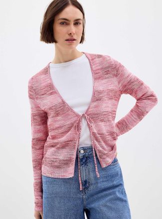 Contemporaine Womens Blended weave tie-up Cardigan Sweater