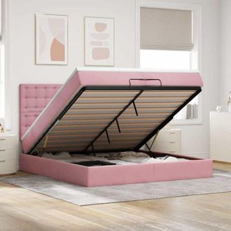 vidaXL Estructura De Cama Otomana Colchones Terciopelo Rosa 200x200cm Vidaxl