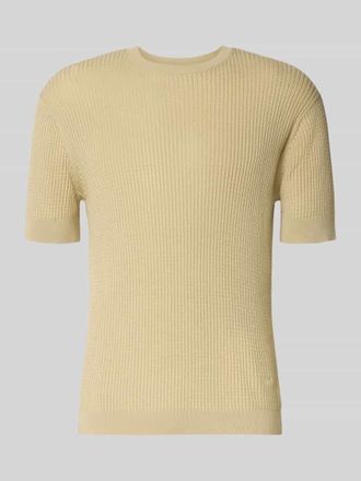 Emporio Armani Slim Fit T-Shirt mit Seiden-Anteil in Strick-Optik in Offwhite, Gr&ouml;&szlig;e XXL