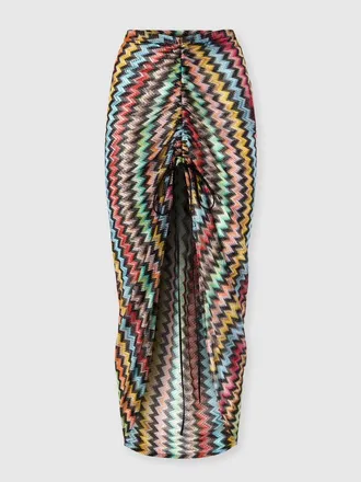 Missoni Ruched Long Skirt In Lam&eacute; Viscose With Micro Zigzag Pattern in Black & Multicoloured at Nordstrom, Size X-Small