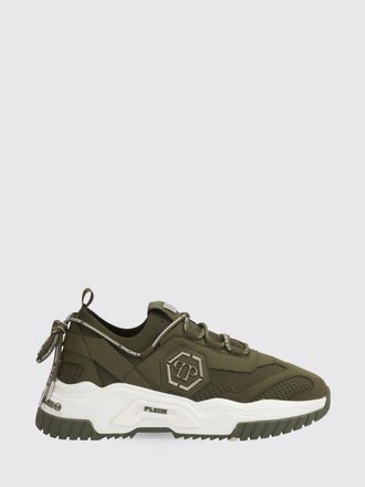 Philipp Plein Low-Top Sneakers in Crochet Knit and Leather with Metallic Hexagon Logo