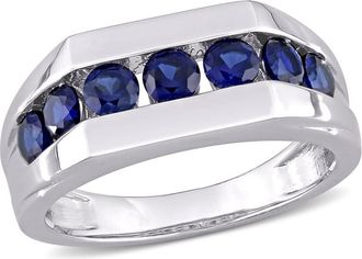Amour 1 1/4 CT TGW Created Blue Sapphire Channel Set Mens Ring In Sterling Silver