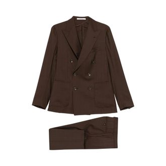 Tagliatore Double Breasted Suits, male, Brown, Size: M Double-Breasted Wool Suit
