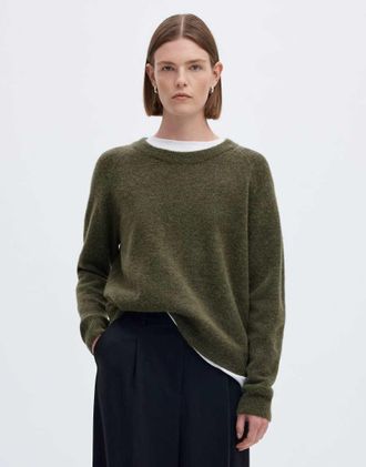 Selected maglione comodo in misto lana di alpaca con maniche raglan verde