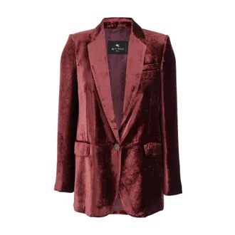 Etro Bordeaux Velvet Blazer Jacket - female - Etro - Blazers - Red - 2XL - Jackets