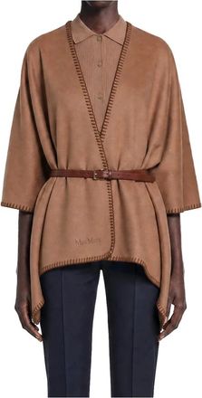 Max Mara Jassen, Dames, Bruin, ONE Size, Wol, Dubbele Wol Broadcloth Cape