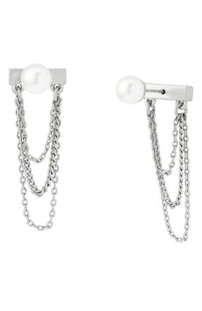 AllSaints Faux Pearl Swag Chain Front/Back Earrings in Pearl/Warm Silver at Nordstrom