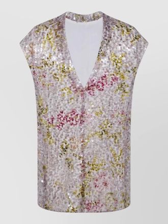 Alberta Ferretti floral sequin sleeveless shirt v neckline