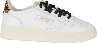 Autry White Medalist Low Leopard Print Heel Leather Sneakers