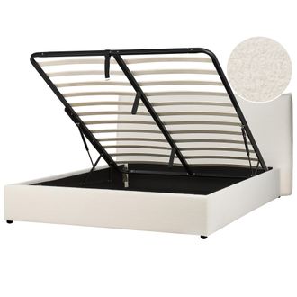 Beliani Cama Con Almacenaje De Bucl&eacute; Blanco Crema 160 X 200 Cm Otomana Cabecero Lavaur