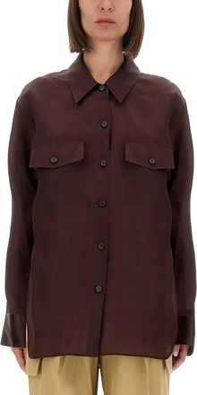 Khaite Womens Aubergine Silk Matteo Shirt - Dark Brown - Size Small